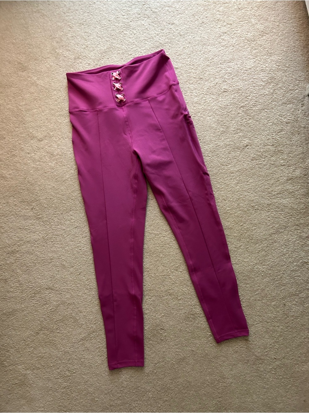 POP Fit High-Waist Fuchsia Leggings with Lace-Up Waist